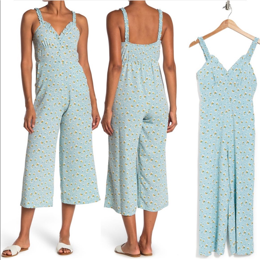 Topshop Pippa Frilled Floral Sleeveless Crop Jumpsuit Size 10 - Picture 1 of 10